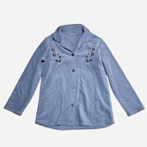 90s cottagecore granola blue embroidered fleece jacket